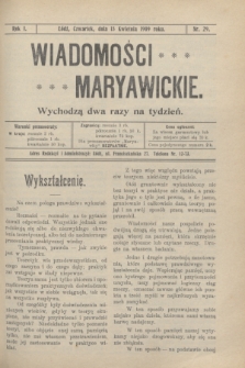 Wiadomości Maryawickie. R.1, nr 29 (15 kwietnia 1909)