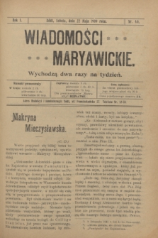 Wiadomości Maryawickie. R.1, nr 40 (22 maja 1909)