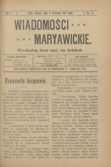 Wiadomości Maryawickie. R.1, nr 72 (11 września 1909)