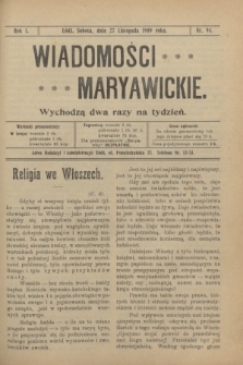 Wiadomości Maryawickie. R.1, nr 94 (27 listopada 1909)