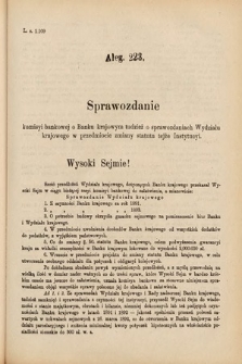 [Kadencja VI, sesja IV, al. 223] Alegata do Sprawozdań Stenograficznych z Czwartej Sesyi Szóstego Peryodu Sejmu Krajowego Królestwa Galicyi i Lodomeryi wraz z Wielkiem Księstwem Krakowskiem z roku 1892/3. Alegat 223