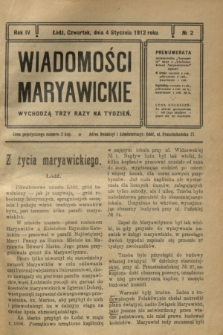 Wiadomości Maryawickie. R.4, № 2 (4 stycznia 1912)