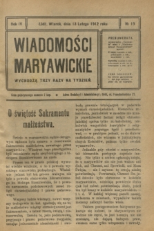 Wiadomości Maryawickie. R.4, № 19 (13 lutego 1912)