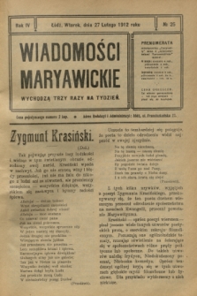 Wiadomości Maryawickie. R.4, № 25 (27 lutego 1912)