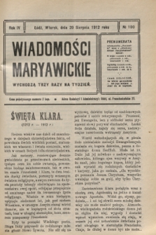 Wiadomości Maryawickie. R.4, № 100 (20 sierpnia 1912)
