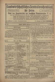 Landwirtschaftliches Zentralwochenblatt für Polen : Blatt des Hauptvereins der deutschen Bauernvereine und des Arbeitgeberverbandes für die deutsche Landwirtschaft in Großpolen. Jg.3, Nr. 17 (20 Mai 1922) + dod.