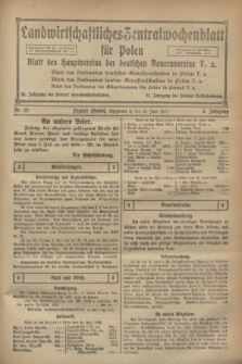 Landwirtschaftliches Zentralwochenblatt für Polen : Blatt des Hauptvereins der deutschen Bauernvereine. Jg.3, Nr. 22 (24 Juni 1922)