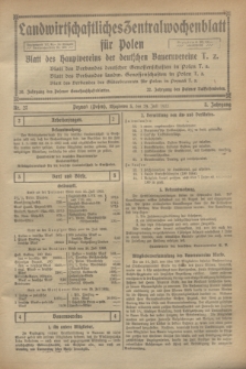 Landwirtschaftliches Zentralwochenblatt für Polen : Blatt des Hauptvereins der deutschen Bauernvereine. Jg.3, Nr. 27 (29 Juli 1922)