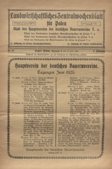 Landwirtschaftliches Zentralwochenblatt für Polen : Blatt des Hauptvereins der deutschen Bauernvereine. Jg.4, Nr. 24 (15 Juni 1923)