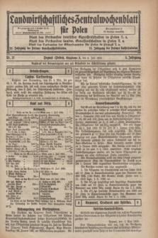 Landwirtschaftliches Zentralwochenblatt für Polen. Jg.5, Nr. 27 (4 Juli 1924)