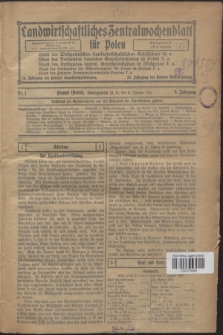 Landwirtschaftliches Zentralwochenblatt für Polen. Jg.9, Nr. 1 (6 Januar 1928) + wkładka