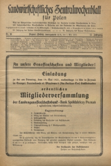 Landwirtschaftliches Zentralwochenblatt für Polen : Blatt der Westpolnischen Landwirtschaftlichen Gesellschaft, der Verbände deutscher Genossenschaften in Polen und Landwirtschaftlicher Genossenschaften in Westpolen und des Verbandes der Güterbeamten für Polen. Jg.12, Nr. 18 (1 Mai 1931)