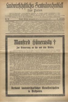 Landwirtschaftliches Zentralwochenblatt für Polen : Blatt der Westpolnischen Landwirtschaftlichen Gesellschaft, der Verbände deutscher Genossenschaften in Polen und Landwirtschaftlicher Genossenschaften in Westpolen und des Verbandes der Güterbeamten für Polen. Jg.12, Nr. 38 (18 September 1931)