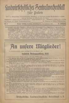 Landwirtschaftliches Zentralwochenblatt für Polen : Blatt der Westpolnischen Landwirtschaftlichen Gesellschaft, des Verbandes deutscher Genossenschaften in Polen und des Verbandes der Güterbeamten für Polen. Jg.17, Nr. 2 (10 Januar 1936) + dod.