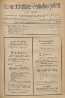 Landwirtschaftliches Zentralwochenblatt für Polen : Blatt der Westpolnischen Landwirtschaftlichen Gesellschaft, des Verbandes deutscher Genossenschaften in Polen und des Verbandes der Güterbeamten für Polen. Jg.17, Nr. 47 (18 November 1936) + dod.