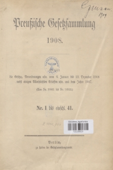 Preußische Gesetzsammlung. 1908, Spis treści