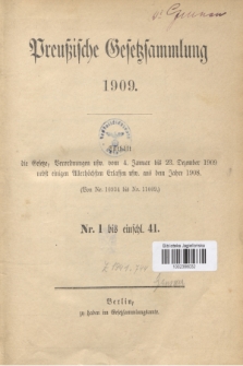 Preußische Gesetzsammlung. 1909 (Spis treści)