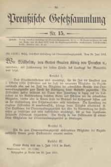 Preußische Gesetzsammlung. 1911, Nr. 15 (30 Juni)
