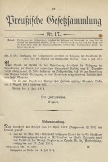 Preußische Gesetzsammlung. 1911, Nr. 17 (14 Juli)