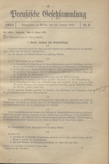 Preußische Gesetzsammlung. 1926, Nr. 3 (22 Januar)
