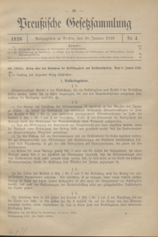 Preußische Gesetzsammlung. 1926, Nr. 4 (30 Januar)