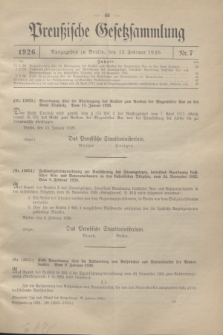 Preußische Gesetzsammlung. 1926, Nr. 7 (13 Februar)