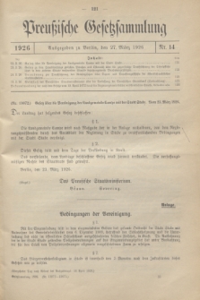 Preußische Gesetzsammlung. 1926, Nr. 14 (27 März)