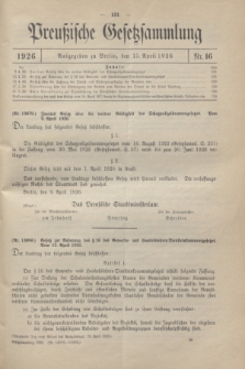 Preußische Gesetzsammlung. 1926, Nr. 16 (15 April)