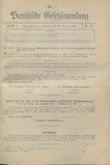 Preußische Gesetzsammlung. 1926, Nr. 17 (20 April)