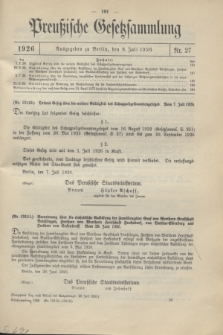 Preußische Gesetzsammlung. 1926, Nr. 27 (22 Juli)