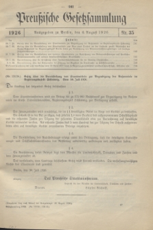 Preußische Gesetzsammlung. 1926, Nr. 35 (6 August)