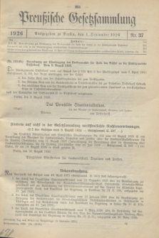 Preußische Gesetzsammlung. 1926, Nr. 37 (1 September)