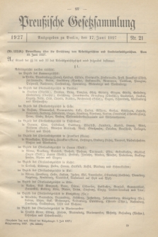 Preußische Gesetzsammlung. 1927, Nr. 21 (17 Juni)
