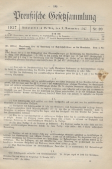 Preußische Gesetzsammlung. 1927, Nr. 39 (7 November)