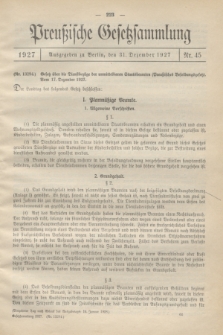 Preußische Gesetzsammlung. 1927, Nr. 45 (31 Dezember)