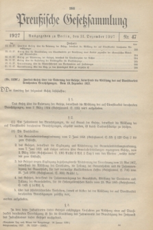 Preußische Gesetzsammlung. 1927, Nr. 47 (31 Dezember)