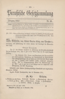Preußische Gesetzsammlung. 1914, Nr. 31 (14 November)