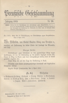 Preußische Gesetzsammlung. 1915, Nr. 20 (9 April)