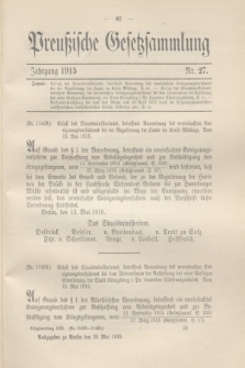 Preußische Gesetzsammlung. 1915, Nr. 27 (28 Mai)