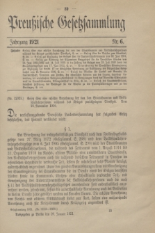 Preußische Gesetzsammlung. 1921, Nr. 6 (20 Januar)