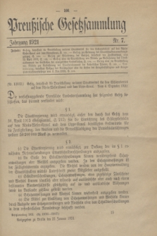 Preußische Gesetzsammlung. 1921, Nr. 7 (22 Januar)