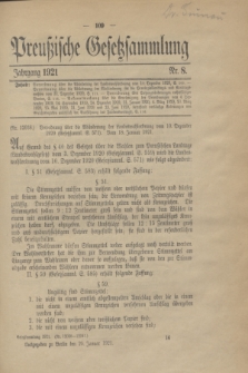 Preußische Gesetzsammlung. 1921, Nr. 8 (25 Januar)