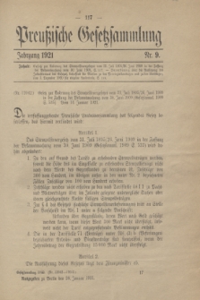 Preußische Gesetzsammlung. 1921, Nr. 9 (28 Januar)