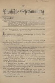 Preußische Gesetzsammlung. 1921, Nr. 14 (12 Februar)
