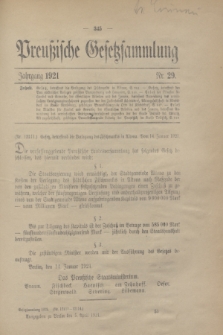 Preußische Gesetzsammlung. 1921, Nr. 29 (5 April)