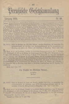 Preußische Gesetzsammlung. 1921, Nr. 40 (27 Juni)