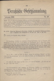 Preußische Gesetzsammlung. 1921, Nr. 49 (19 August)