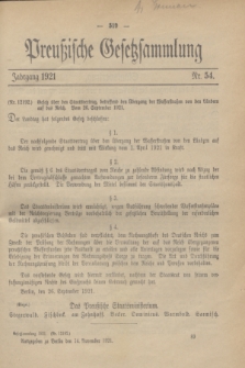 Preußische Gesetzsammlung. 1921, Nr. 54 (14 November)
