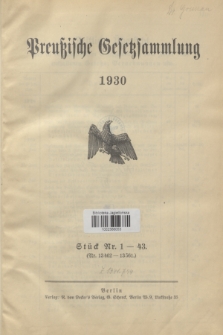 Preußische Gesetzsammlung. 1930 (Spis treści)