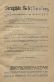 Preußische Gesetzsammlung. 1930, Nr. 1 (6 Januar)